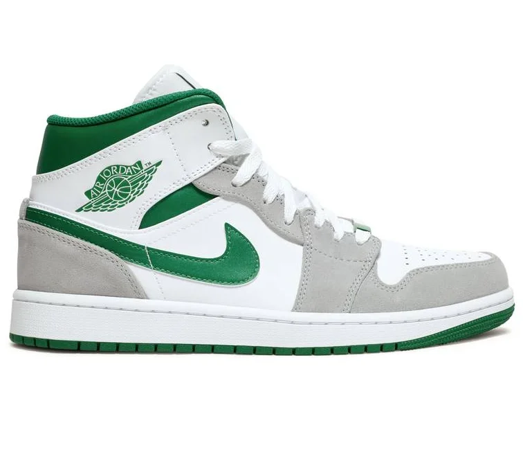 Men's casual sneakers with a woven upper for a unique textureMen's Nike Air Jordan 1 Mid SE (Grey/Pine Green)