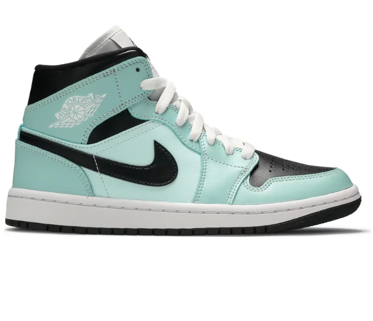 Men's black canvas sneakers with a red soleWomens Nike Air Jordan 1 Mid (Aqua Blue Tint)